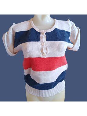 Knit Striped Vintage Women's Medium Top 1970's Monarch Short-Sleeve Sweater Boho